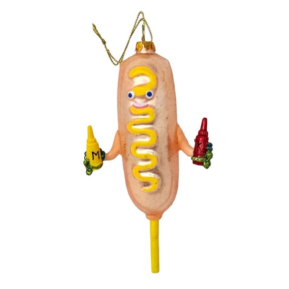Corn Dog Mustard Ketchup Glass Christmas Ornament - Picture 1 of 3